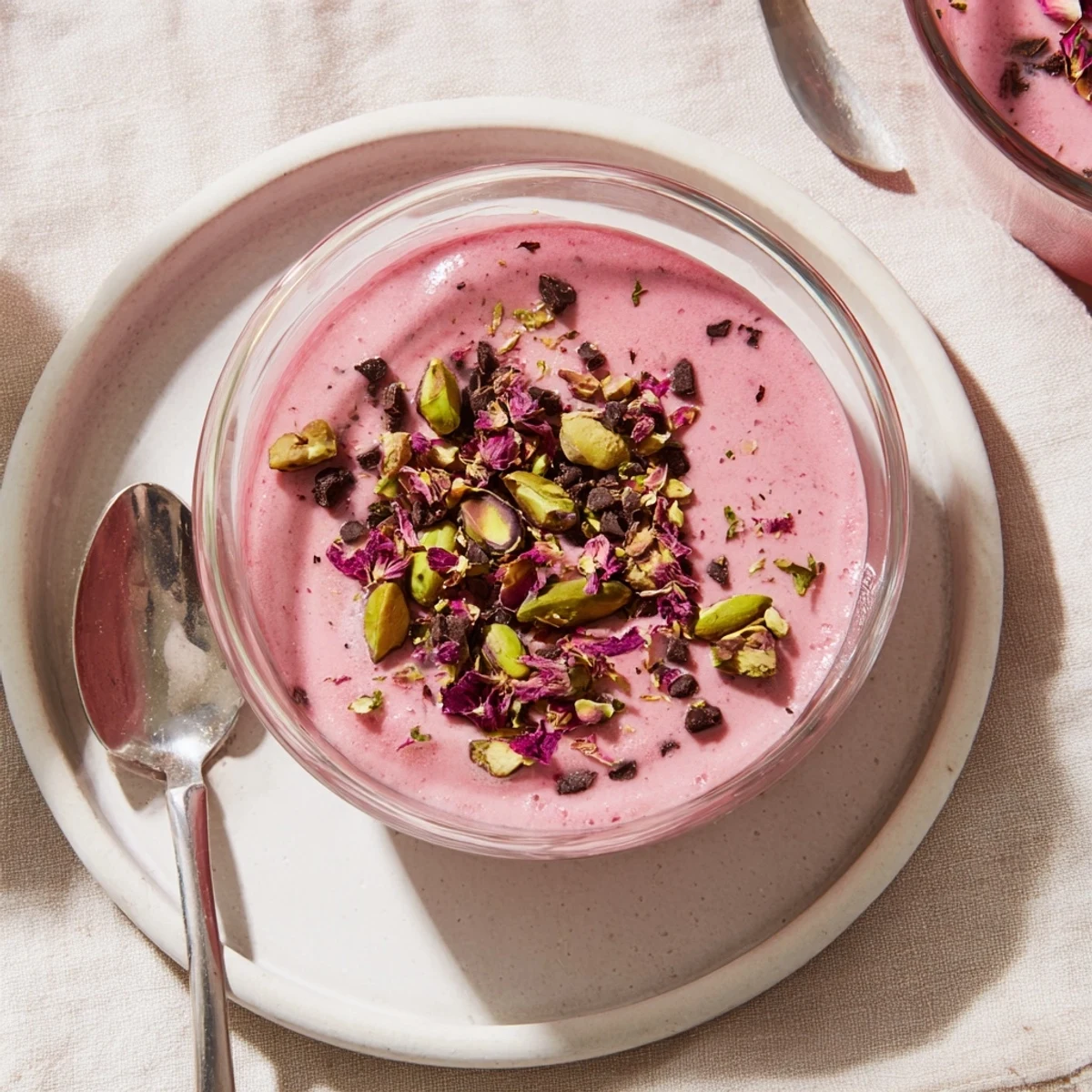 Traditional gelo di melone watermelon pudding topped with pistachios and rose petals served chilled