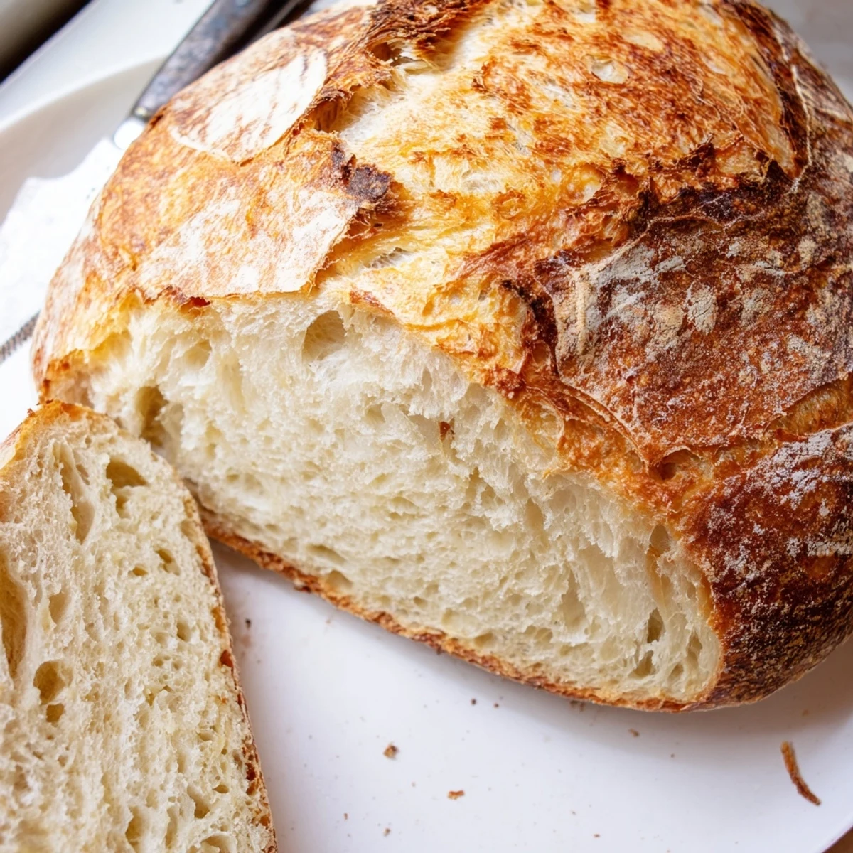 Freshly baked sourdough bread cooling on wire rack, artisan scoring visible