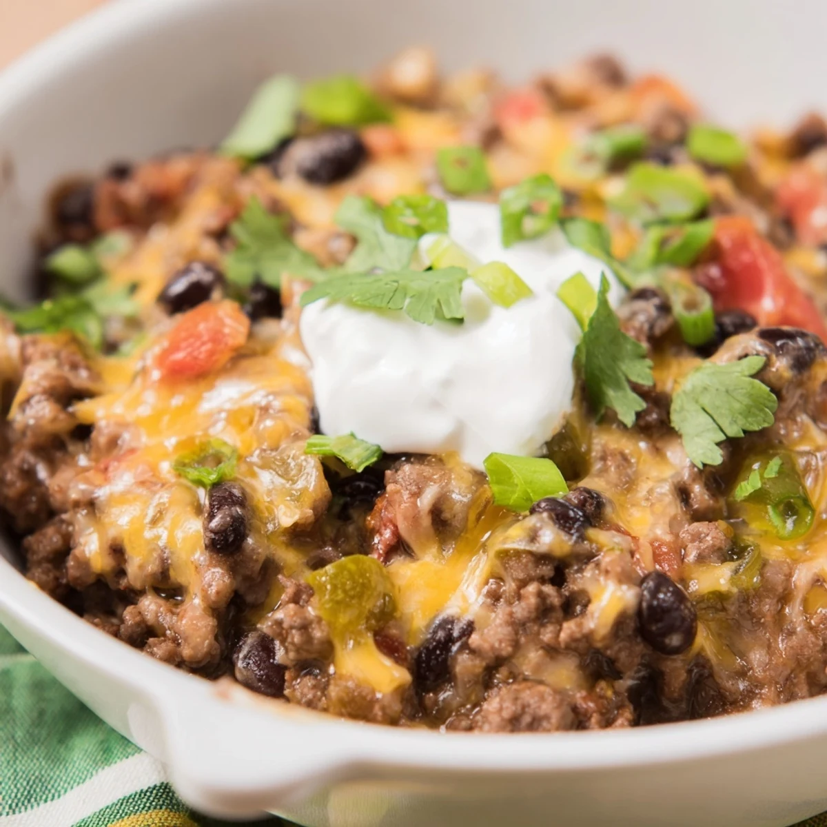 Creamy Tex-Mex nachos dip bubbling with cheddar Monterey Jack beans and spicy jalapeños