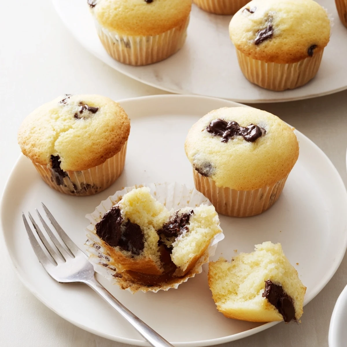 Plump Little Bites Mini Muffins studded with mini chocolate chips ready to eat