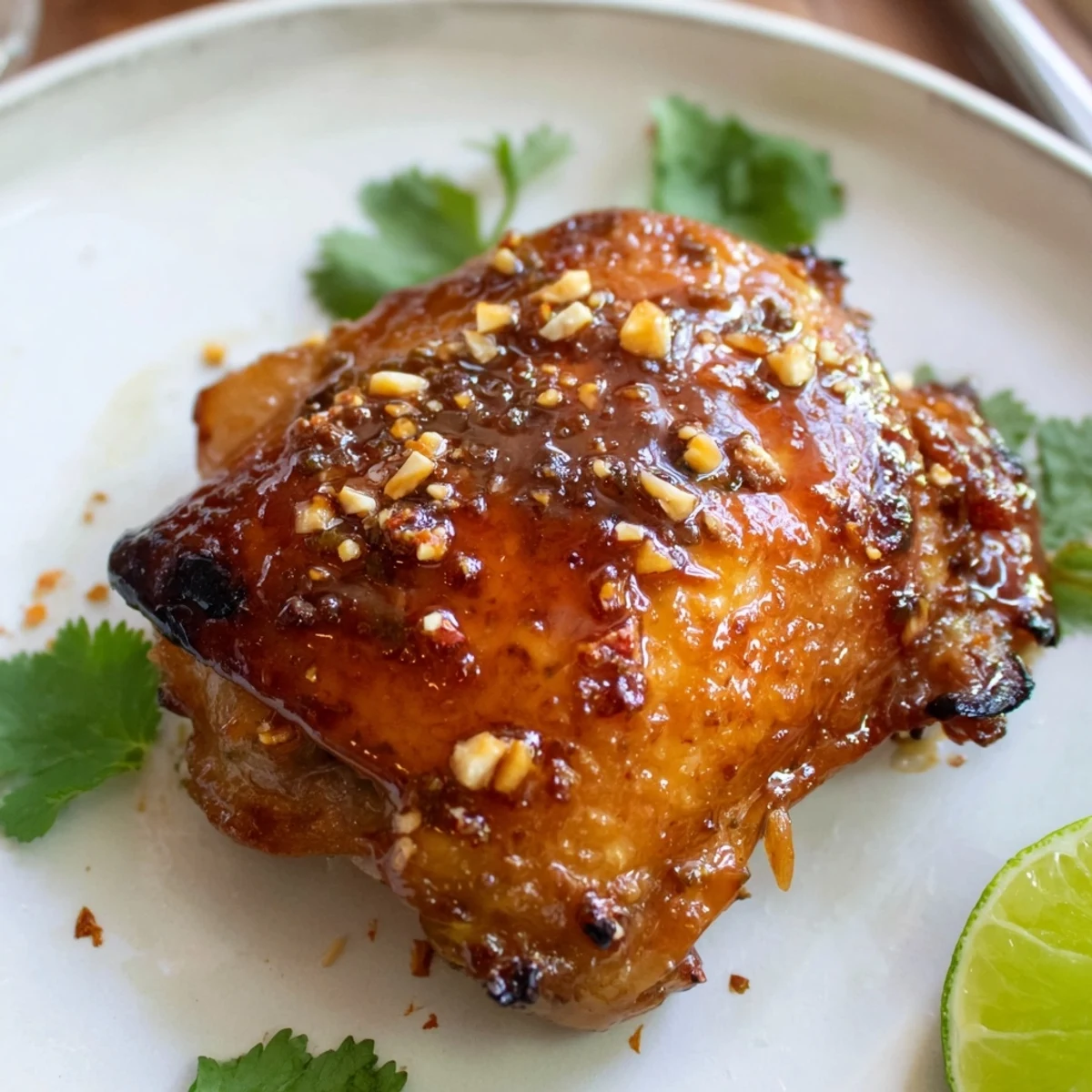 Oven-roasted Chipotle Honey Chicken Thighs With Smoked Gouda, smoky-sweet aroma, cilantro garnish.