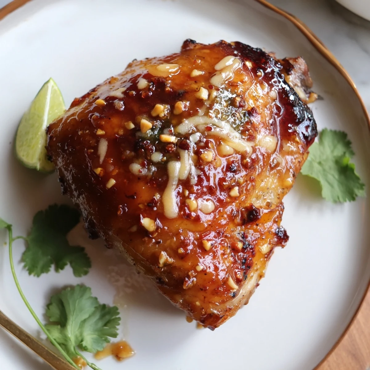 Crispy, baked Chipotle Honey Chicken Thighs With Smoked Gouda, served with lime.
