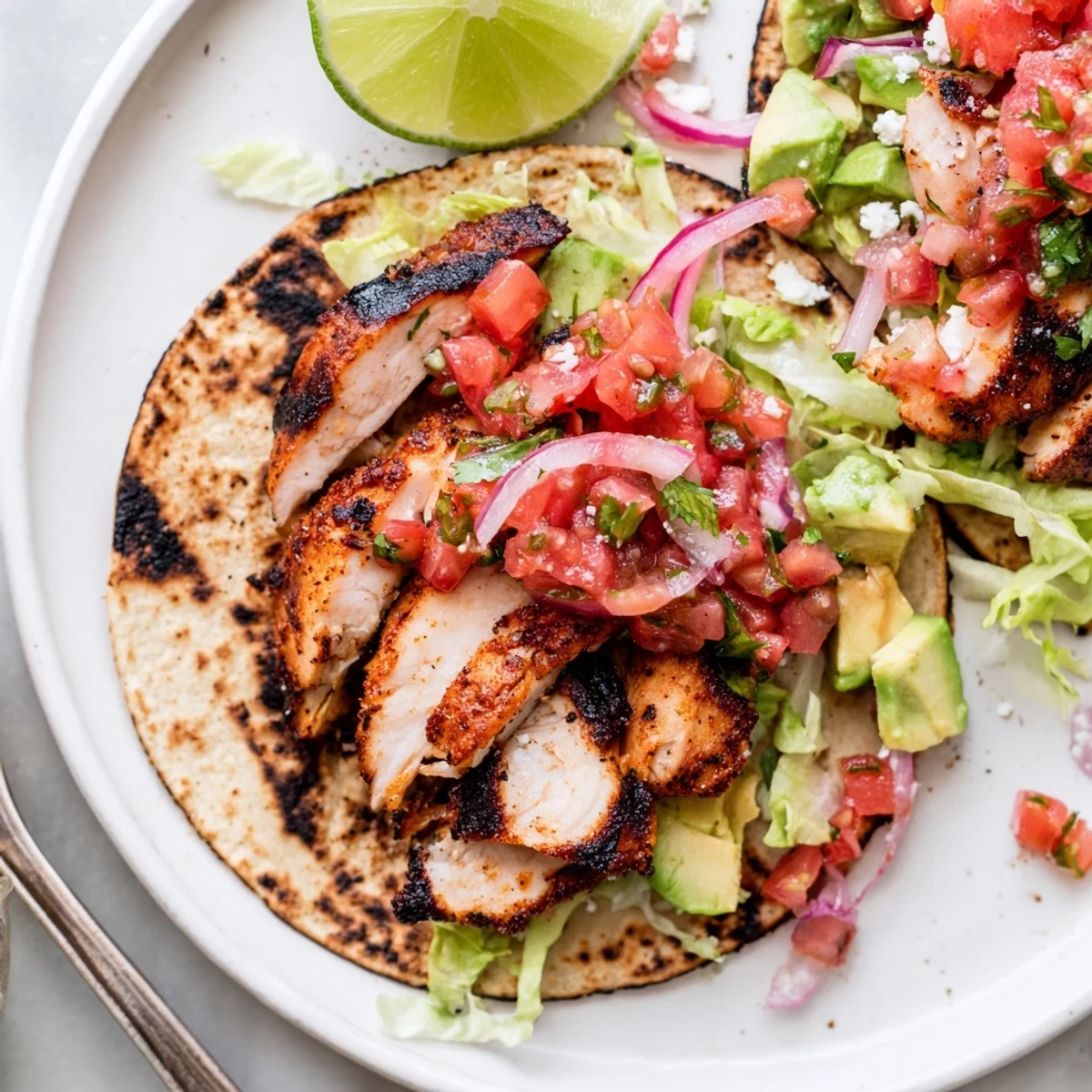 Smoky Charcoal Grilled Tacos Recipe served on warm tortillas with lime wedges