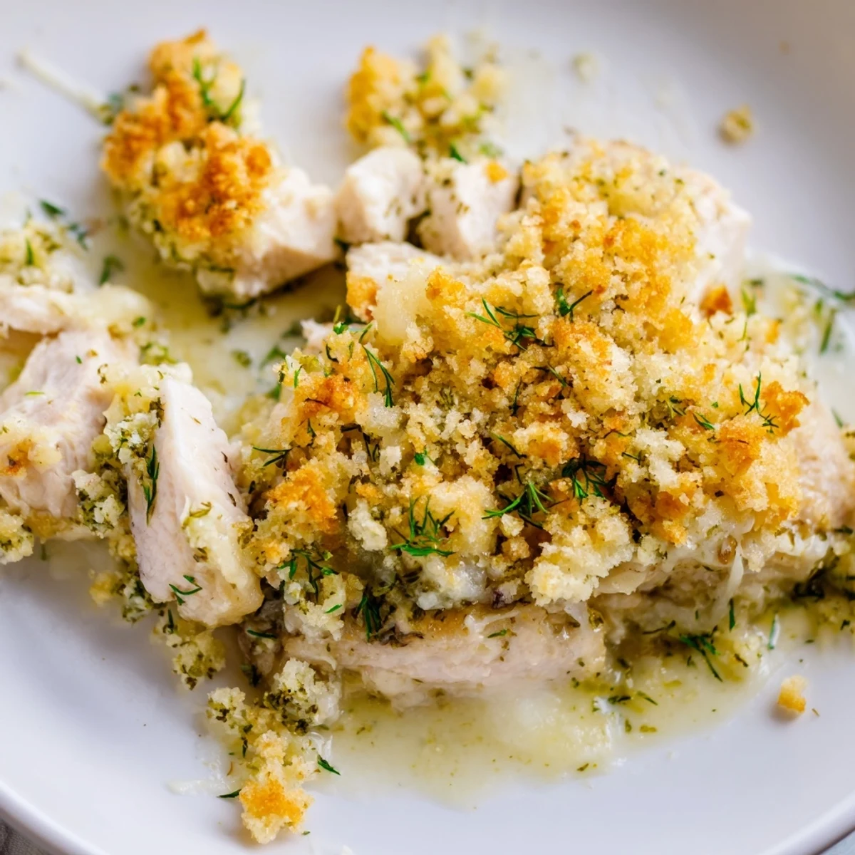 Golden crispy chicken Kiev casserole fresh from the oven with herb butter