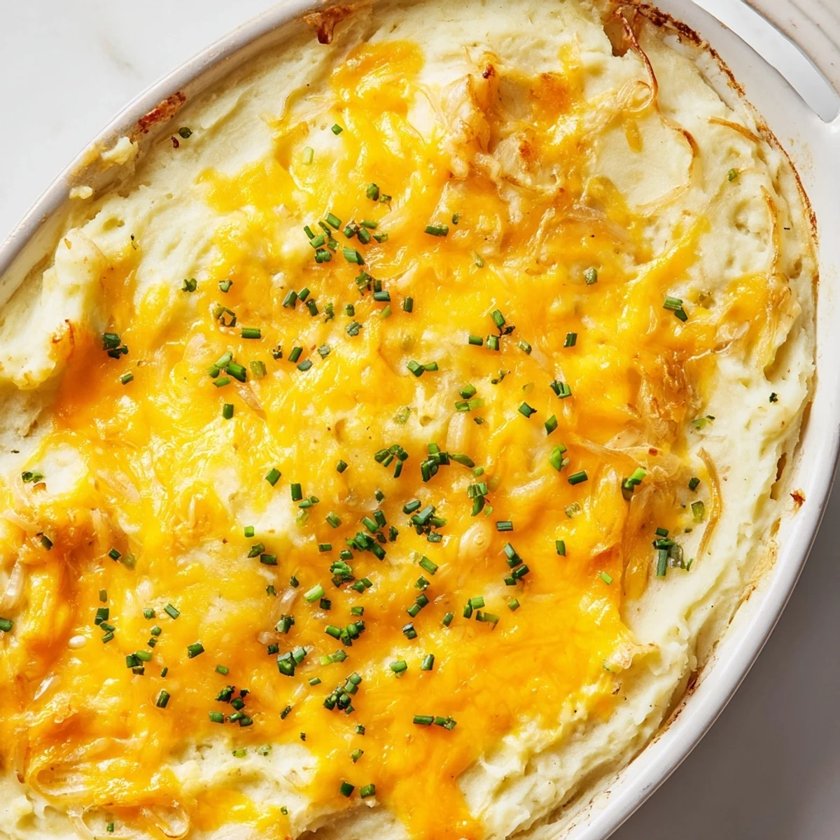 Cheesy Onion Mashed Potato Casserole