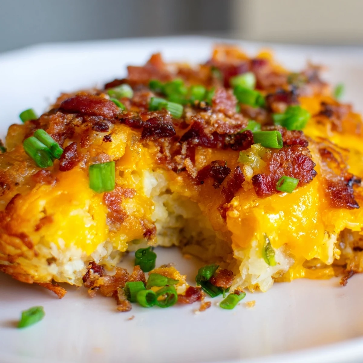 Mini muffin tin full of baked Cheesy Loaded Hashbrown Bites garnished with sour cream