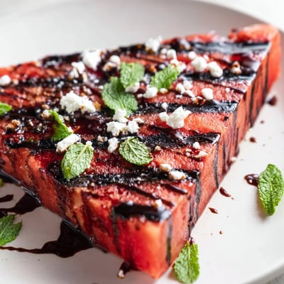 Juicy watermelon steak recipe featuring caramelized edges with balsamic glaze and smoked paprika seasoning